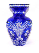 Kristallgals Vase Kobaltblau Böhmen Schleuderstern Palmettenschliff H. 25,0 cm, € 125,00