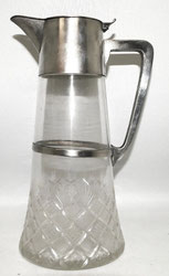 WMF Jugendstil Glas Karaffe Montur Neusilber Wein Kanne H. 28,0 cm, € 150,00