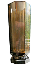 ART-DECO Glas Vase Kosta Schweden Rauchglas braun achteckig H. 25 cm, € 160,00