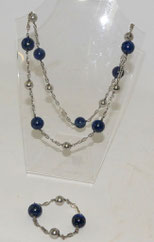 Schmuckset 925 Sterling LAPISLAZULI Halskette + Armband ) 9 Steine 17mm, € 380,00