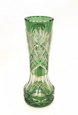 Val St. Lambert Vase Kristall grüner Überfang Palmettenschliff H. 20,5 cm, € 110,00