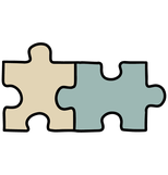 Illustration von zwei Puzzleteilen die ineinander stecken, das linke ist gelb und das rechte ist blau