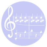 Musiknoten vor fliederfarbenen Hintergrund