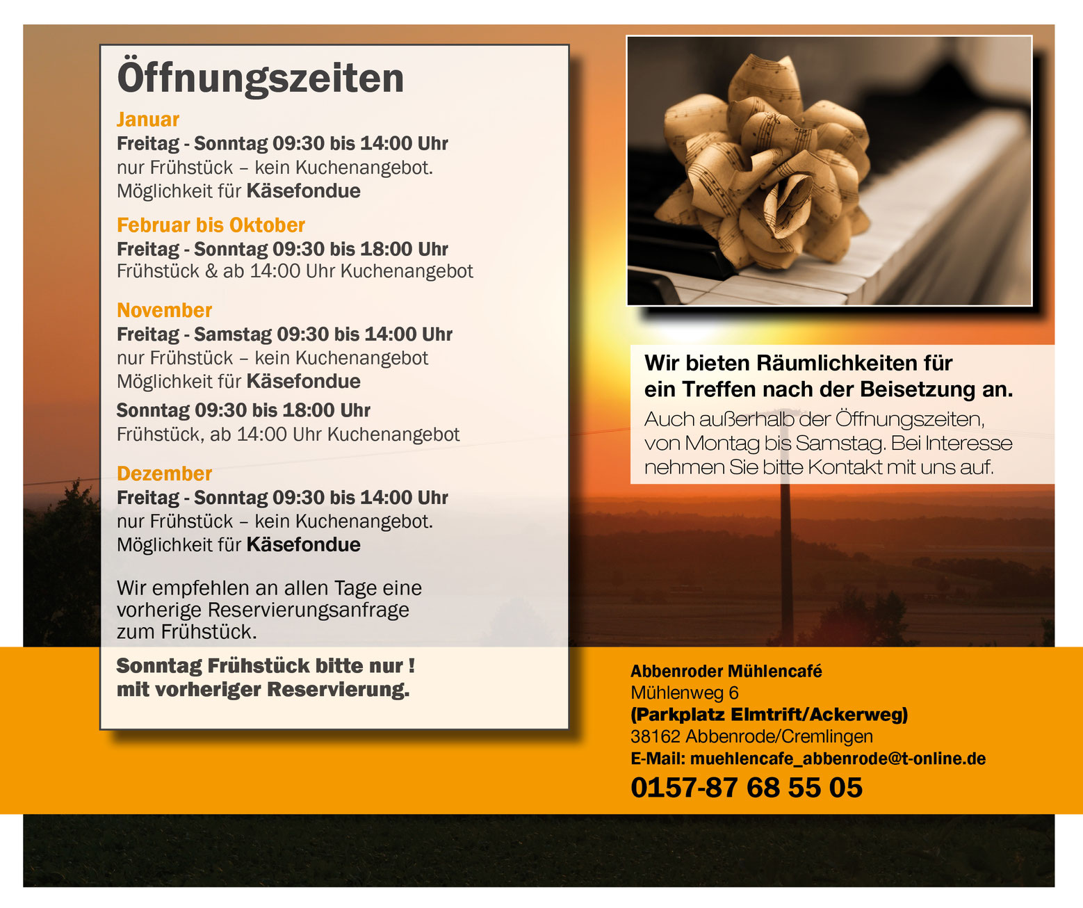 Öffnungszeiten Abbenroder Mühlencafé