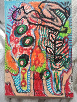 "Welcome home" Abstraction sur Papier pastel, feutre, posca 11cmx16,5cm 2025