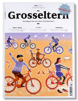 Illustration fürs Grosselternmagazin. E-Bike Beratung für Senioren. 