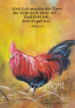 christliche Karten, und Gott machte die Tiere, Hahn in Acryl