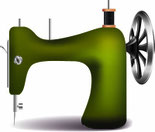 Illustration einer grünen Nähmaschine.