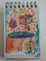 "Starworld" abstract art pastel feutre, posca sur papier 11cmx16,5cm mai 2025