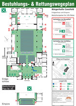 Reihenbestuhlung ohne Mittelgang / inkl. 6 Beh-Pl. / inkl. Empore (Reihenbest.) (bis 578 Personen)