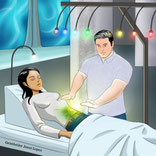 The Healer jesus Lopez legt die Hände auf dem Bauch auf