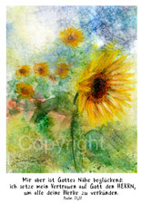 christliche Karten, Sonnenblume aquarell auf Masa -Papier, mir aber ist Gottes Nähe