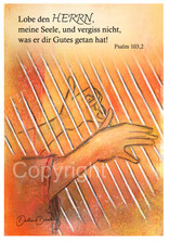 christliche Karten, Harfe Lobet den Herrn, Psalm 103,2  Harfenspiel