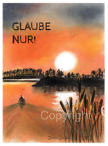 christliche Karten, Glaube nur,Sonnenuntergang, Schiff, Bäume orange