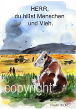 christliche Karten, Herr, du hilfst Menschen und Vieh,Kuh, 