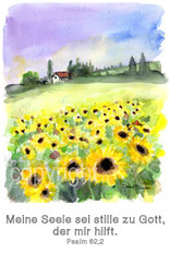 christliche Karten, meine Seele ist stille zu Gott, Sonnenblumenfeld
