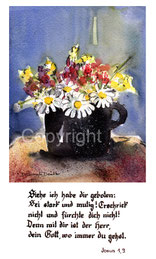 christliche Karten,Josua 1,9 Blumentopf Margeriten Kalligraphie 