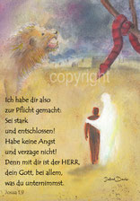 christliche Karten, Löwe, Schlange, behüteter MenschJosua 1,9