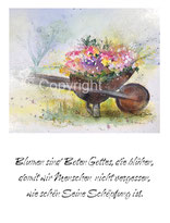 christliche Karten, Blumen sind Boten Gottes,Schubkarren mit Blumen 
