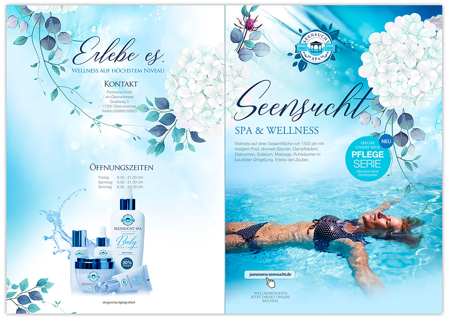 Seensucht Spa und Wellness Flyer Design – Hotelmarketing und Printwerbung von Werbeagentur Berlin digitalgrafik24