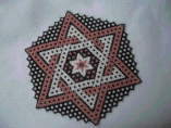 Hand Stitched Black, Dusty Rose, and White Star Design Beaded Doily