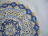 Hanstitched Multicolor Blue and Eggshell Lace Design Doily