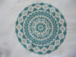 Hand Stitched Teal and Frosted White Beaded Doily