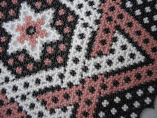 Hand Stitched Black, White, Dusty Rose Star Design Beaded Doily