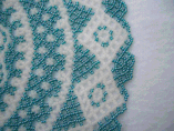 Hand Stitched Teal and White Lace Design Doily