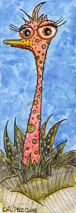Exponattitel: Tierisch Nr. 12 / Bucheinmerker - Exponatgröße: 7,5 x 21 - Art: Tusche- und Aquarellmalerei - Signatur: datiert, signiert - Copyright by Emil Pelz 2018