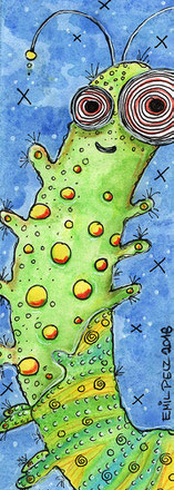 Exponattitel: Tierisch Nr. 22 / Bucheinmerker - Exponatgröße: 7,5 x 21 - Art: Tusche- und Aquarellmalerei - Signatur: datiert, signiert - Copyright by Emil Pelz 2018
