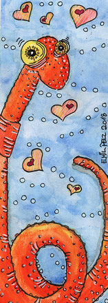 Exponattitel: Tierisch Nr. 28 / Bucheinmerker - Exponatgröße: 7,5 x 21 - Art: Tusche- und Aquarellmalerei - Signatur: datiert, signiert - Copyright by Emil Pelz 2018