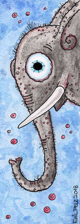 Exponattitel: Tierisch Nr. 14 / Bucheinmerker - Exponatgröße: 7,5 x 21 - Art: Tusche- und Aquarellmalerei - Signatur: datiert, signiert - Copyright by Emil Pelz 2018