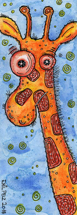 Exponattitel: Tierisch Nr. 23 / Bucheinmerker - Exponatgröße: 7,5 x 21 - Art: Tusche- und Aquarellmalerei - Signatur: datiert, signiert - Copyright by Emil Pelz 2018