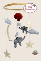 Mobile Babyzimmer, Nähanleitung, Filz, Ballon, Elefant, Wolken