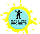 Logo, Vektorgrafik, gelber Farbklecks mit türkisem Kreis, schwarzer Bergmann tanzt im Kreis