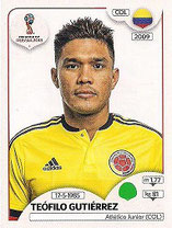 CROMO DE FÚTBOL - MUNDIAL DE RUSIA - 2.018 (PANINI) SELECCIÓN DE COLOMBIA - TEÓFILO GUTIÉRREZ - Nº 647 (NUEVO) 0,40€.