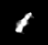 Vergrößerter Voyager-2-Bildauschnitt mit höherem Kontrast von Cordelia. Weil die Sonde so schnell an Uranus vorbeiflog, ist sie hier langgestreckt.