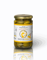 Olive varietà  nocellara prodotte nella zona  della valle del belice metodo Castelvetrano in salamoia ml 314
