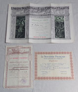 Grouping certificat de bonne conduite 117ème Régiment d’Infanterie RI, diplômes UNC et Souvenir Français 1930/1950