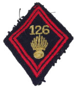 Losange de bras modèle 45 126ème Régiment d’Infanterie RI cadre armée française