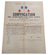 Affiche Convocation pour l’accomplissement d’une période d’exercice de militaires renvoyés dans leurs foyers lors de la dernière libération français WW2
