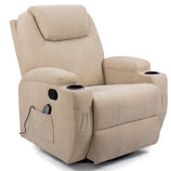 Silla Reclinable Mecedora Walnew Masaje Calor Tela Beige Rotación 360 T-LR9M0SLBG