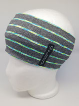 Funktionsstirnband Stripes grau mit lime/blau/türkis
