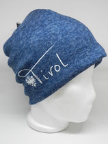 Strickstoff Beanie Tirol mit Adler dunkelblau-meliert/weiß