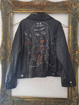 handpainted Leatherjacket "AsianGirl" with red Crocodile Bag