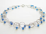 Silber Kette mit Ringen und Blaue Achat Perlen