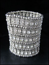 Cléopatre – Bewegliche Strass-Armmanschette, in Silber- und Goldfarben, mit Anthrazit und Silberakzenten und schwarzen Steinen