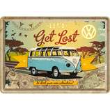 VW Bulli - Let`s Get Lost,  Blechpostkarte   10x14cm  /  10223