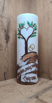 1. Hochzeitskerze mit Holz "Lebensbaum"